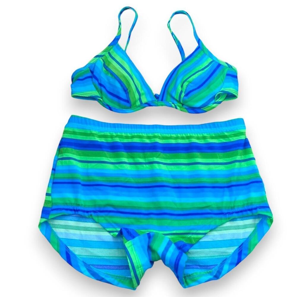 Vintage neon striped boyshort bikini